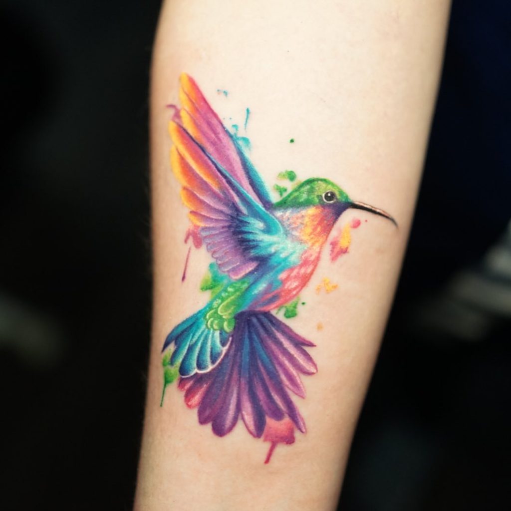 
Watercolor Hummingbird Tattoo by Lacey Carriere