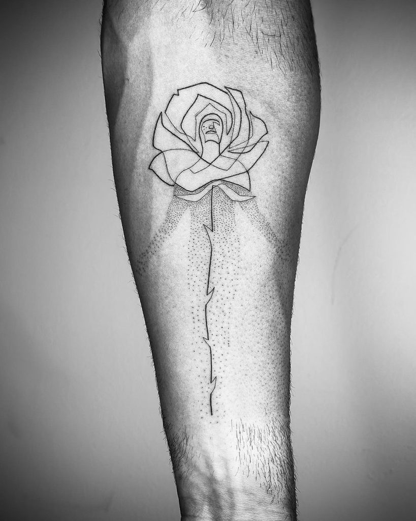 Dotwork Minimalistic Rose Tattoo by Mo Ganji