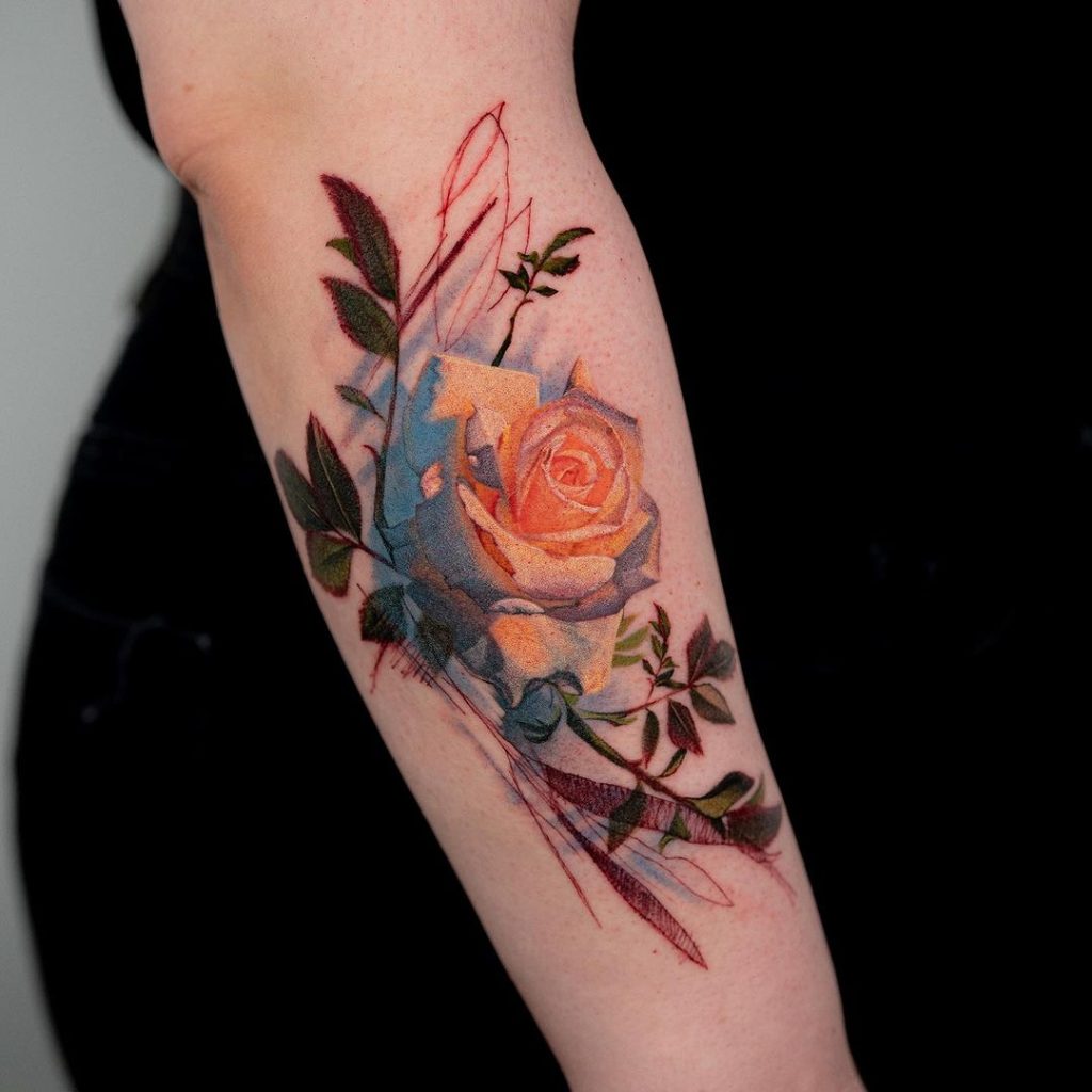 Art Fusion White Rose Tattoo by Monica Snyder