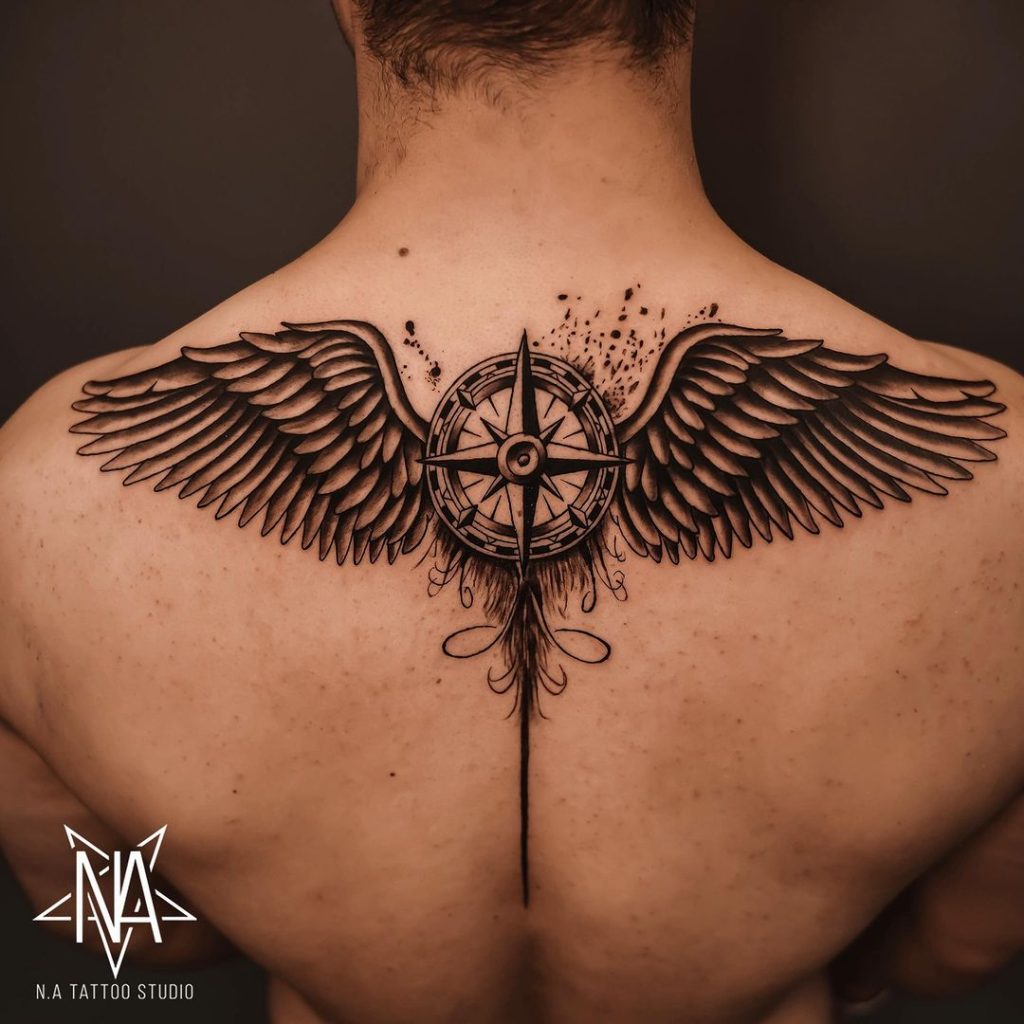Black and Grey Winged Compass Tattoo by Jawahar Singh