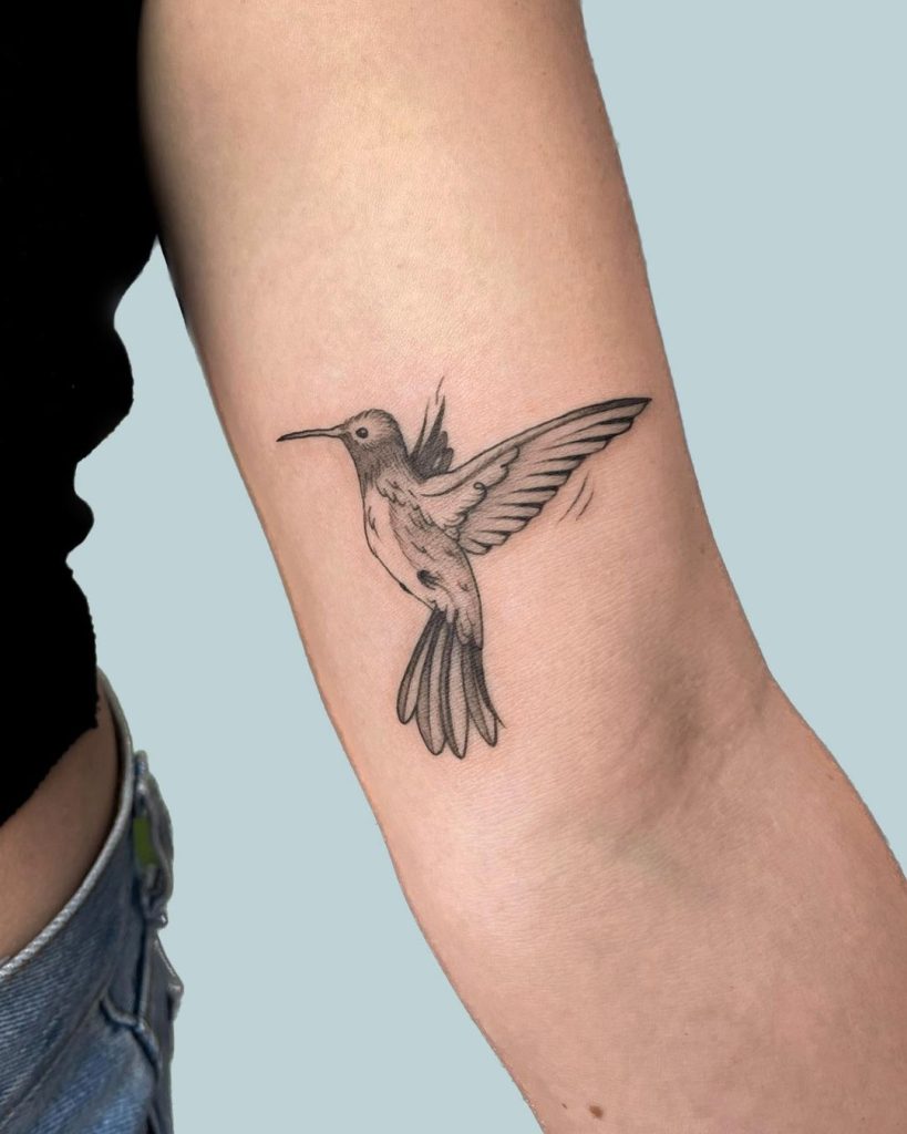 Fineline Black and Grey Hummingbird Tattoo by Ninpokes