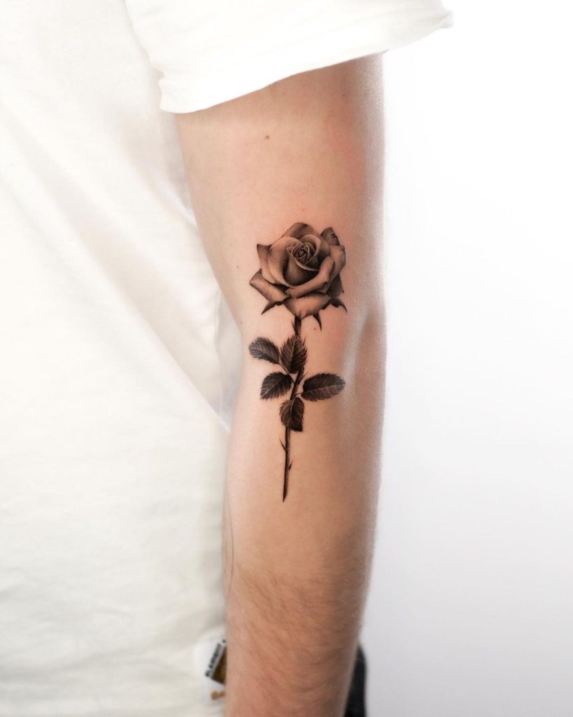 Realistic Black and Grey Rose Tattoo by Pretty Pat