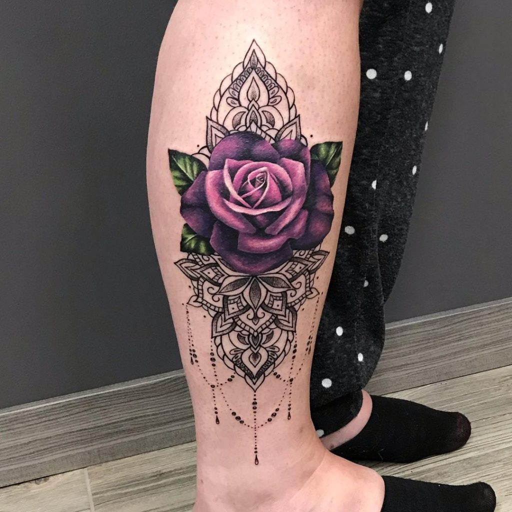 Art Fusion Purple Rose and Mandala Tattoo by Sanna Angervaniva