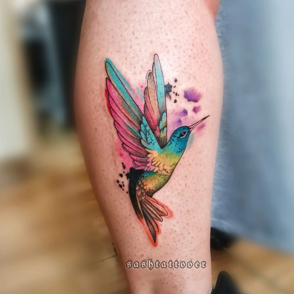 Watercolor Hummingbird Tattoo by Saeed