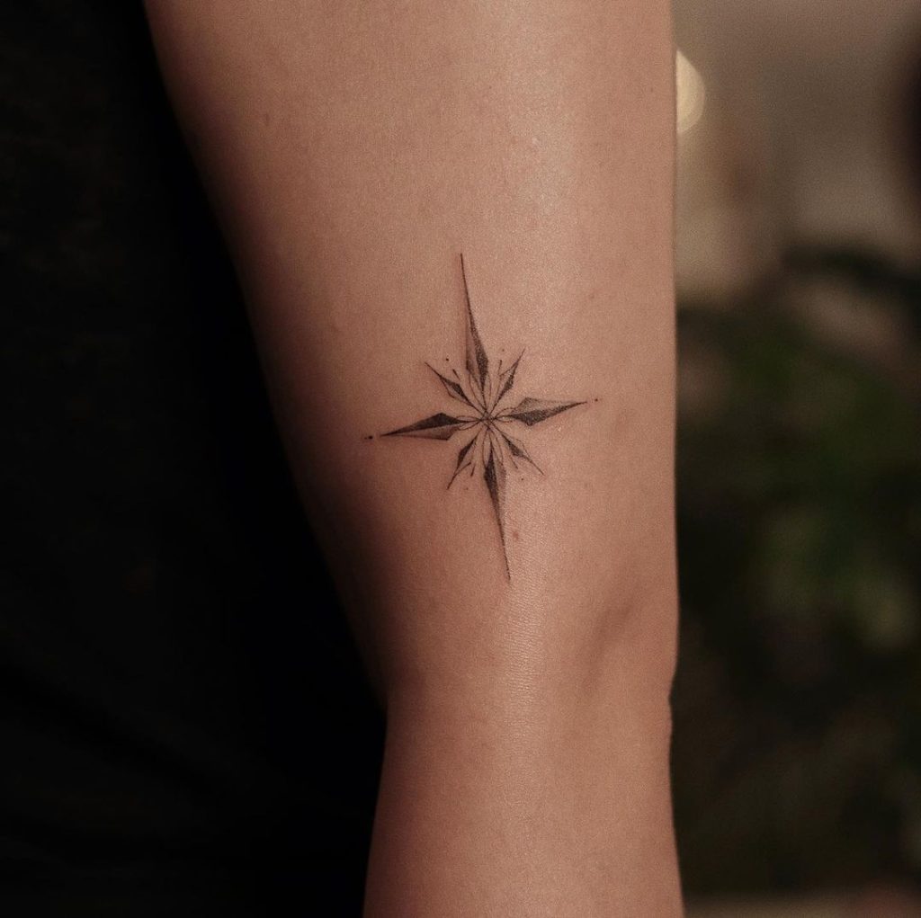 Minimalist Fineline Compass Tattoo by Sukza