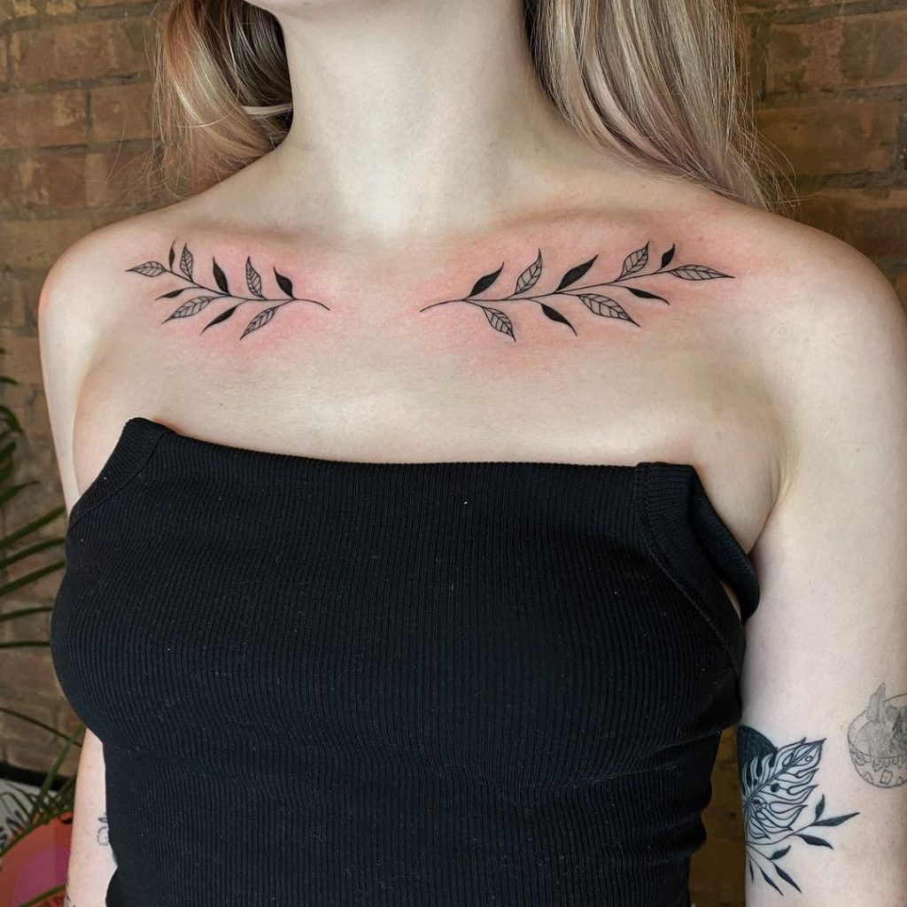 Botanical Fineline Collarbone Tattoo by Tate Martha