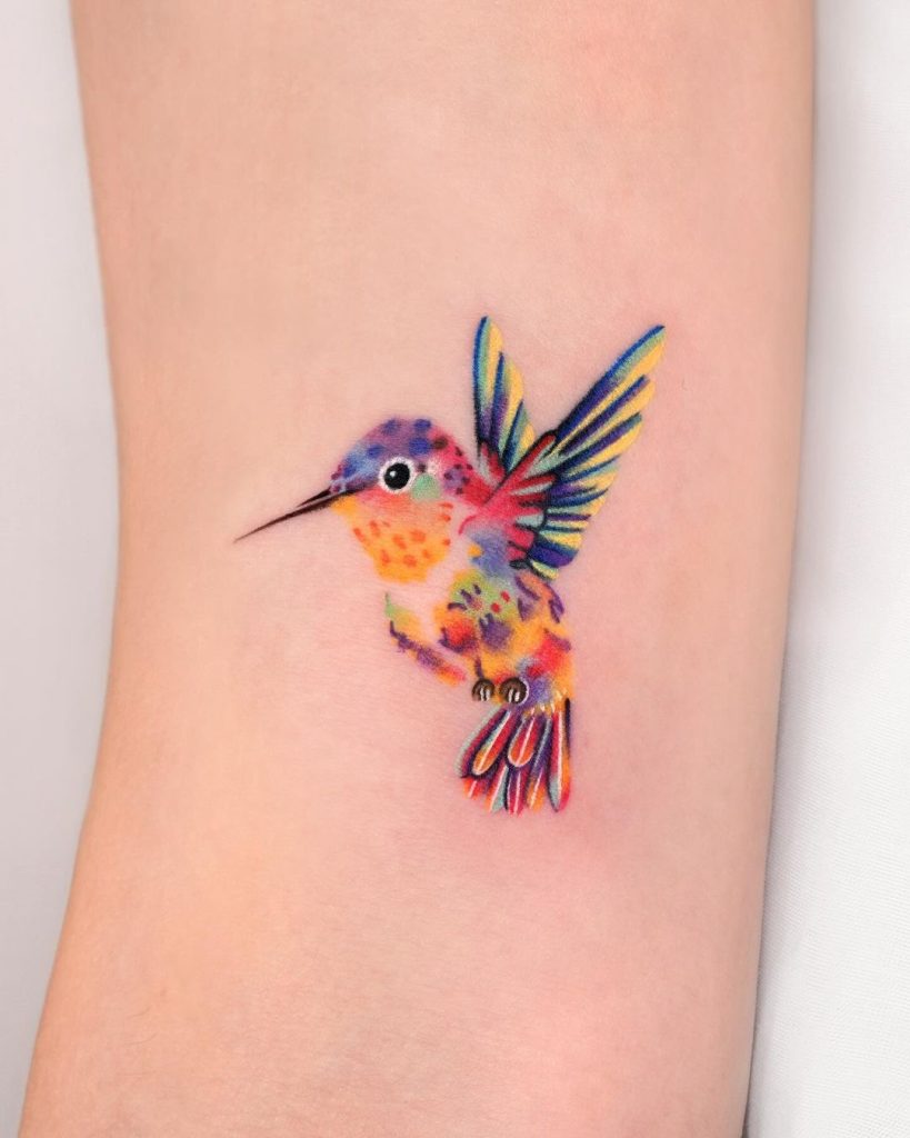 Painterly Watercolor Abstract Hummingbird Tattoo by Hei