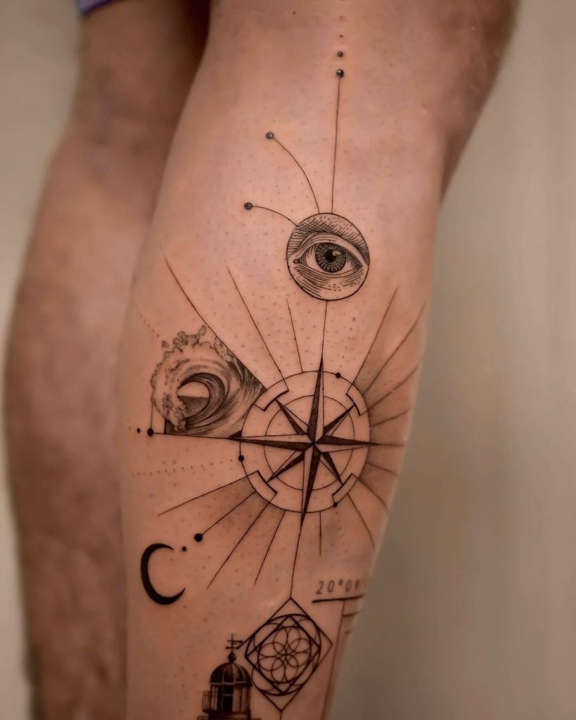 Geometric Wave, Eye and Compass Tattoo by A. Vangucci