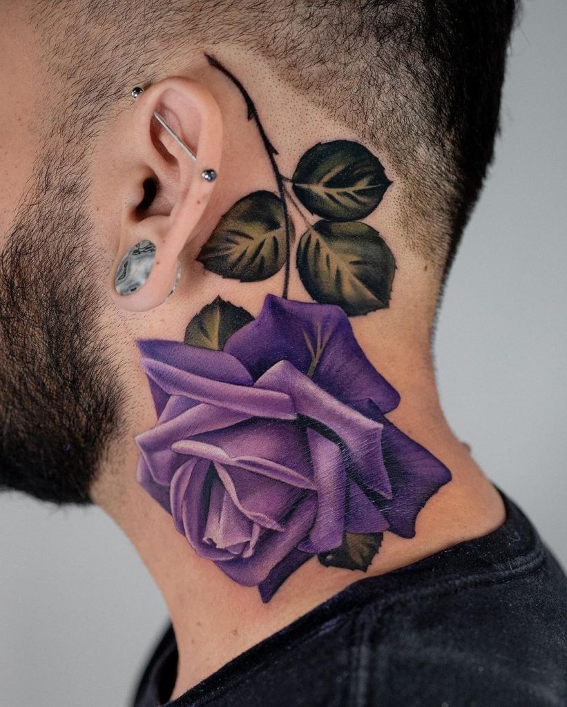 Purple Rose Neck Tattoo by Monique Elizabeth DesRoches