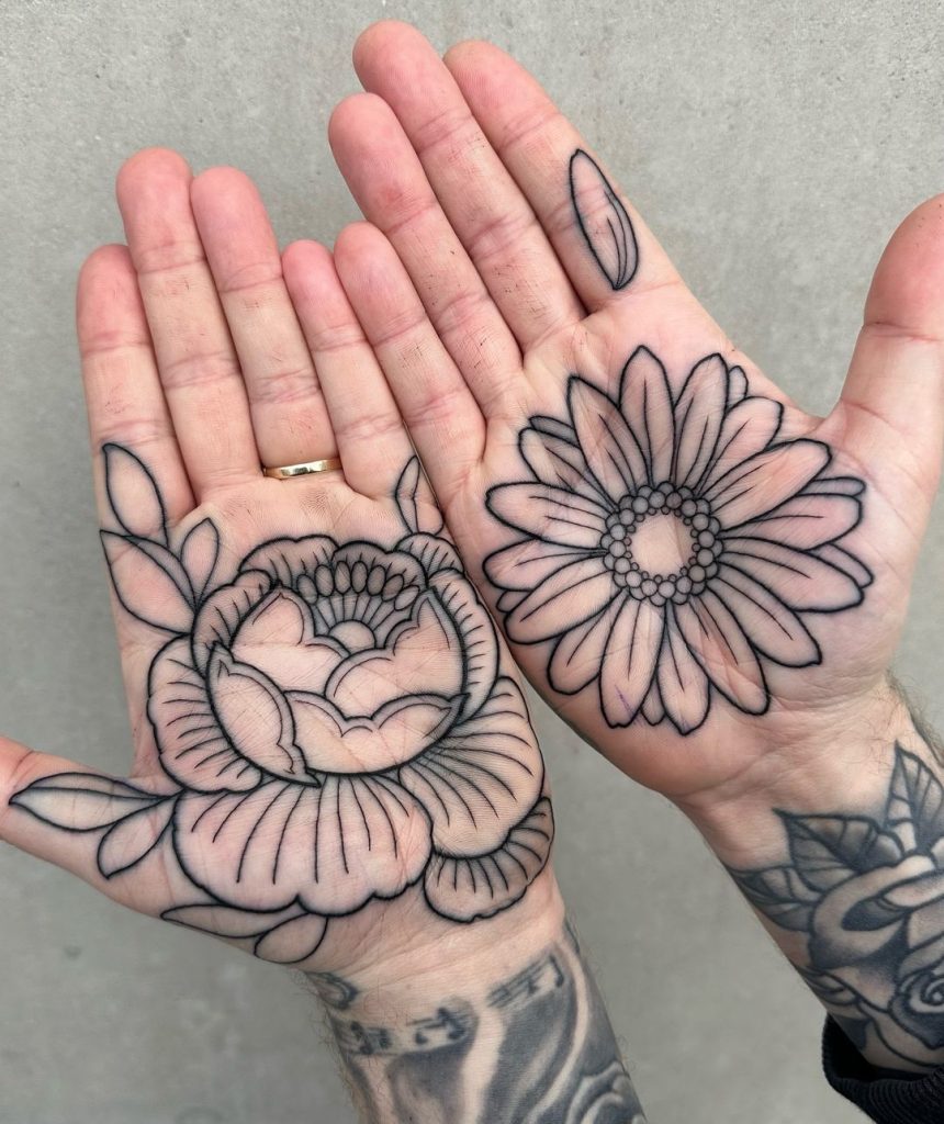 badass flower palm tattoo