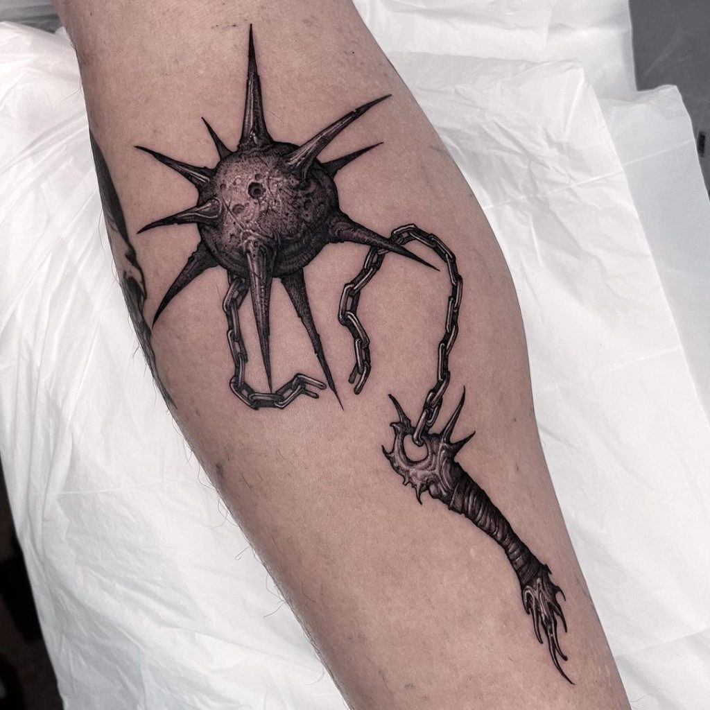 dark blackwork flail tattoo by heukdo