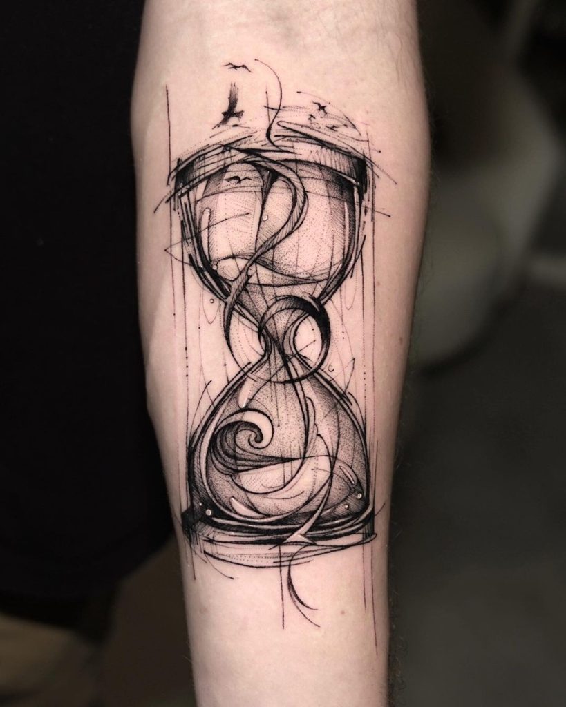 Sketch Black and Grey Lineart Hourglass Tattoo by BK