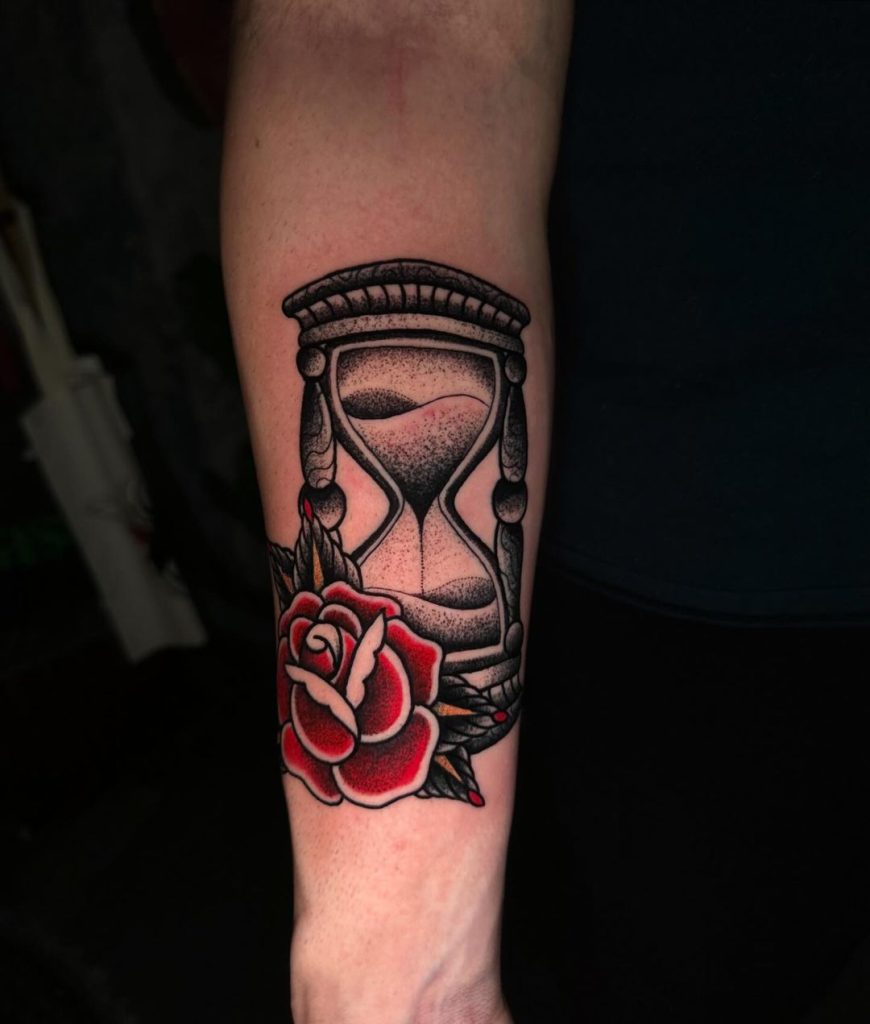 Traditional Old School Hourglass Tattoo by Carlos Lujan