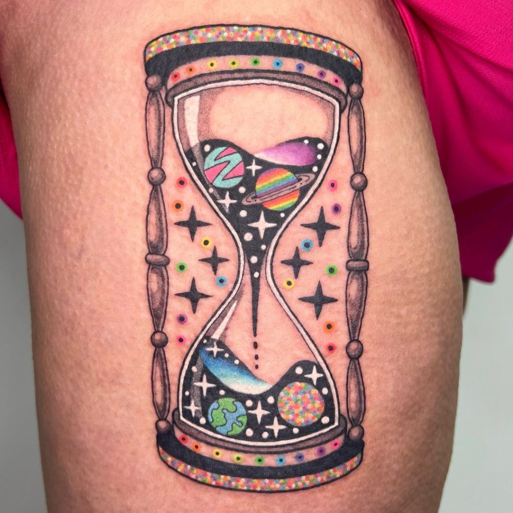 Psychedelic Cosmic Hourglass Tattoo by Deryk Webb