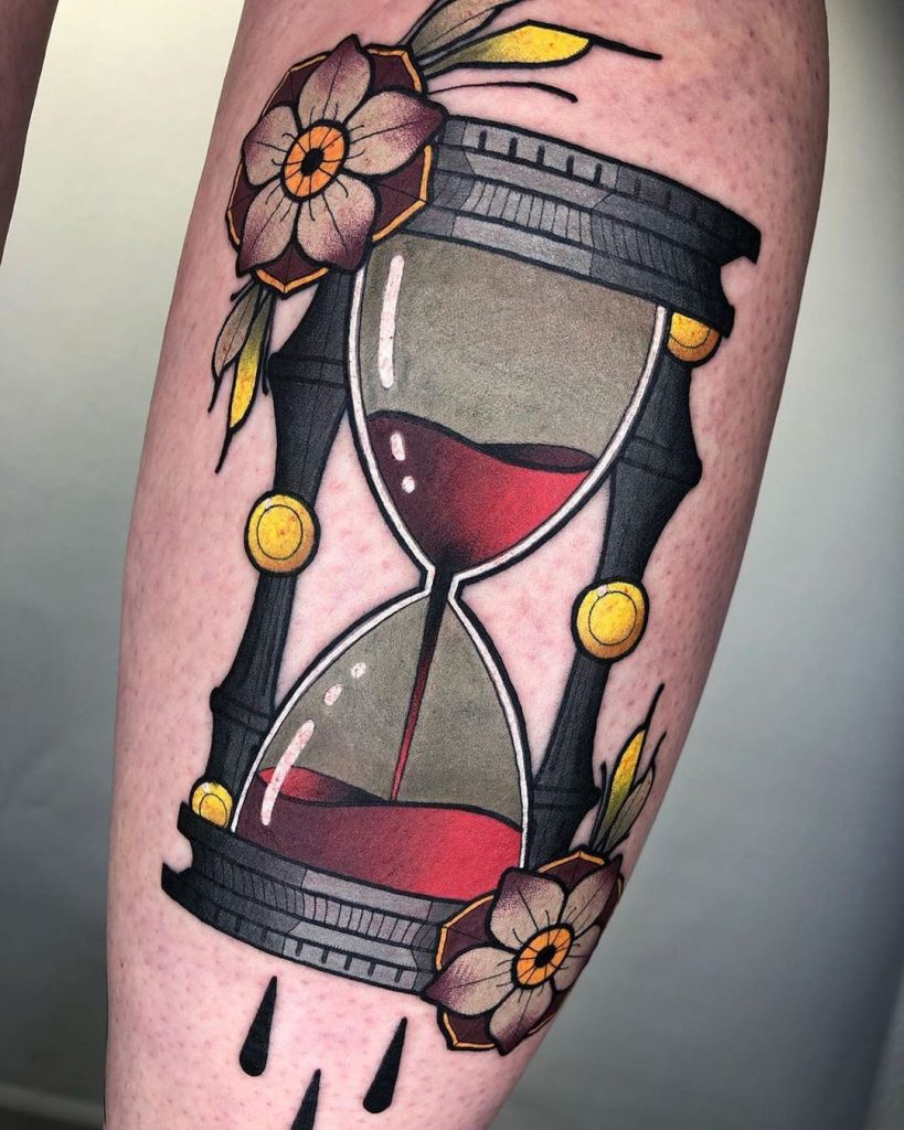 Neotraditional Hourglass Tattoo by Konstantin Schmidt