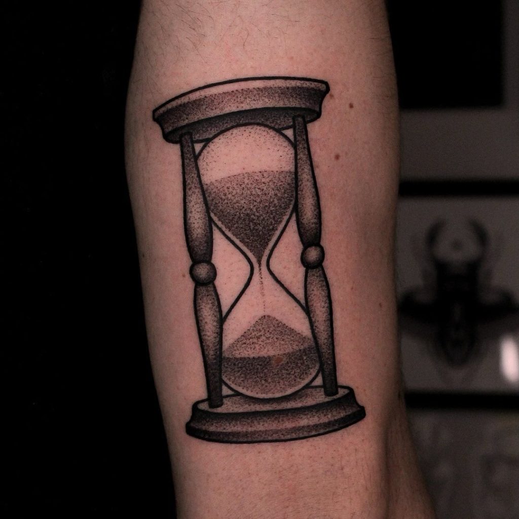 Minimalist Dotwork Hourglass Tattoo by Valentino Marigo