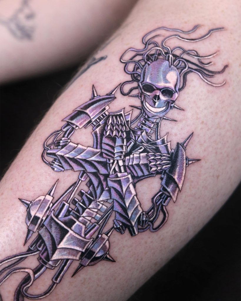mechanic skeleton armor tattoo by pisatché