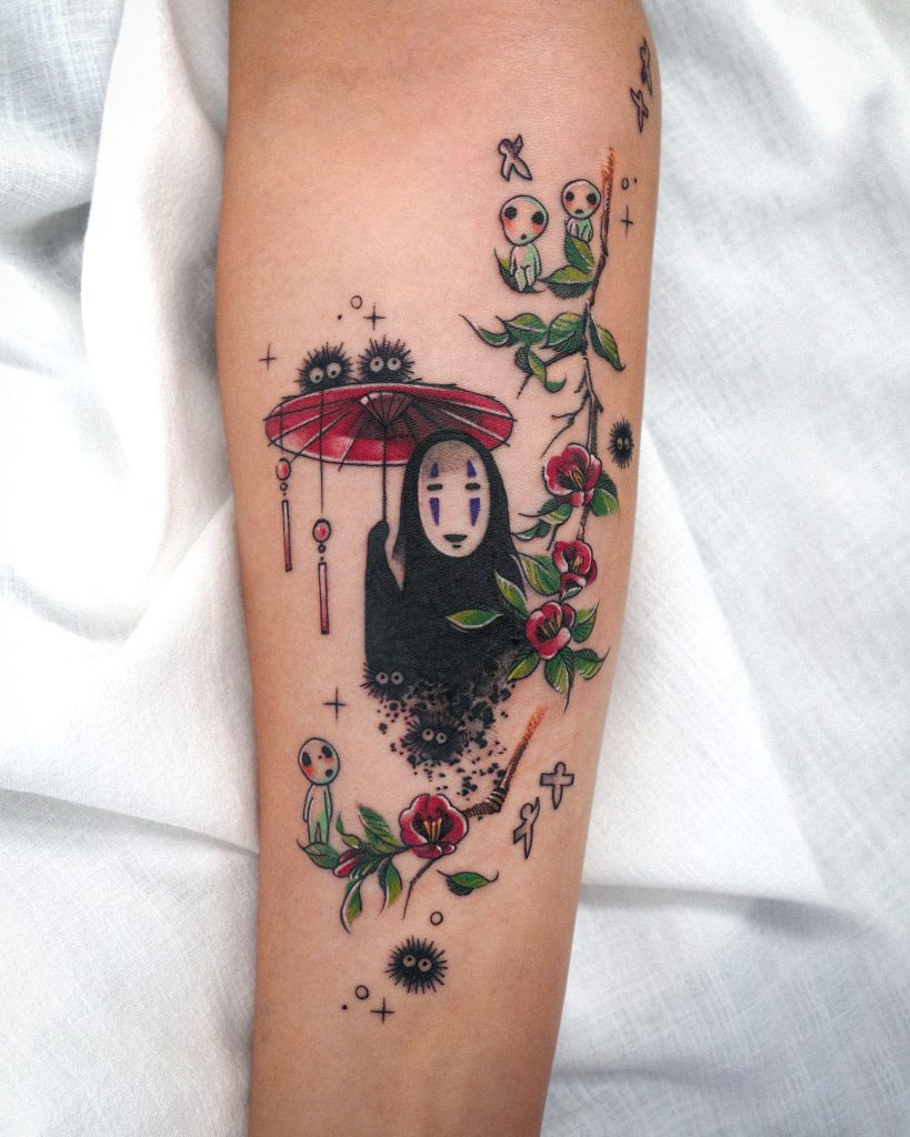 spirited away characters tattooed by eden in anime style