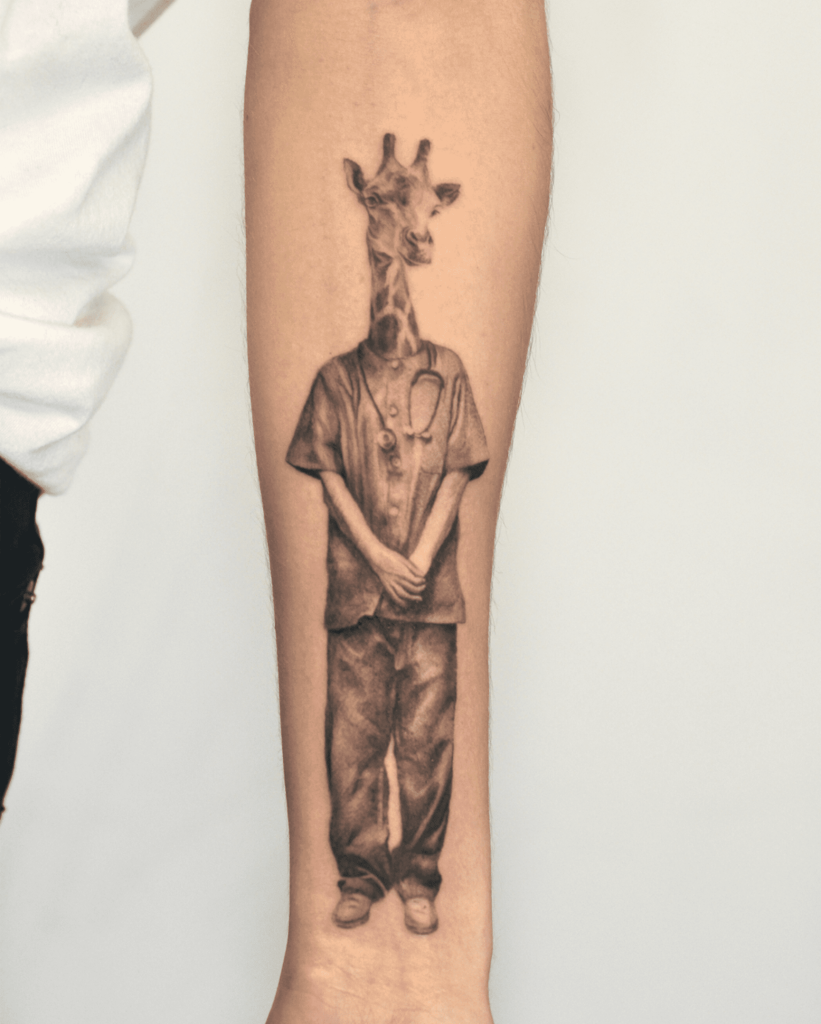 doctor giraffe amazing cute tattoo