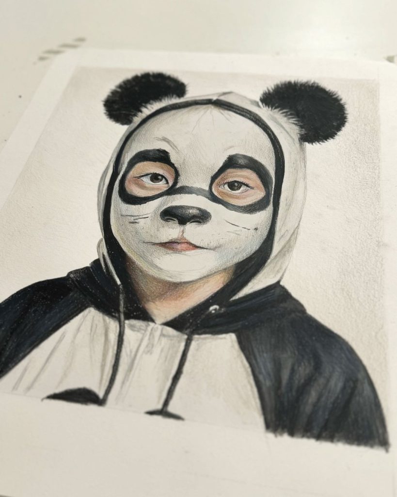 drawing of a panda person tattoo