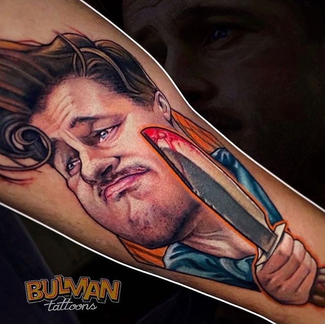 Brad Pitt in Inglorious Bastards tattoo in new school style