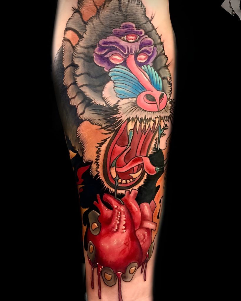 Crazy Baboon with 3rd Eye By Banana Factory tattoo