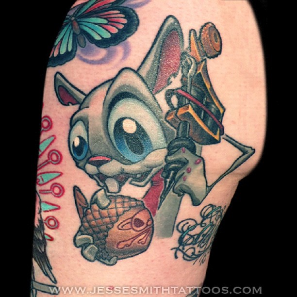 new school squirrel tattooing acorn by jesse