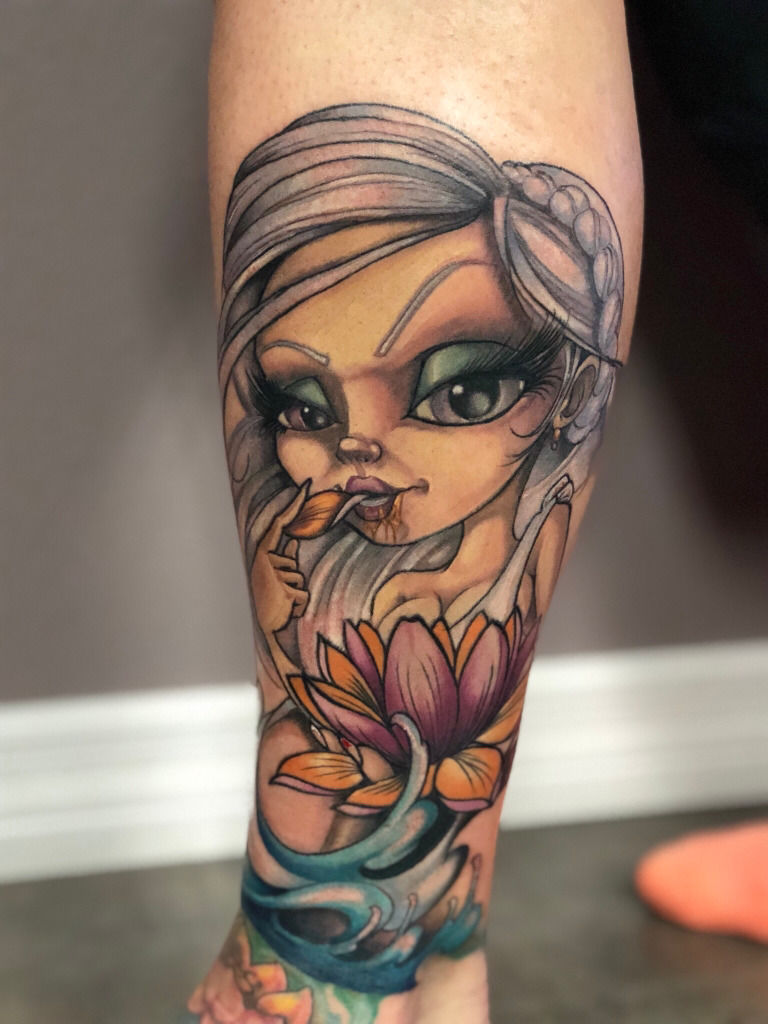 Pin Up Girl in New School tattoo style