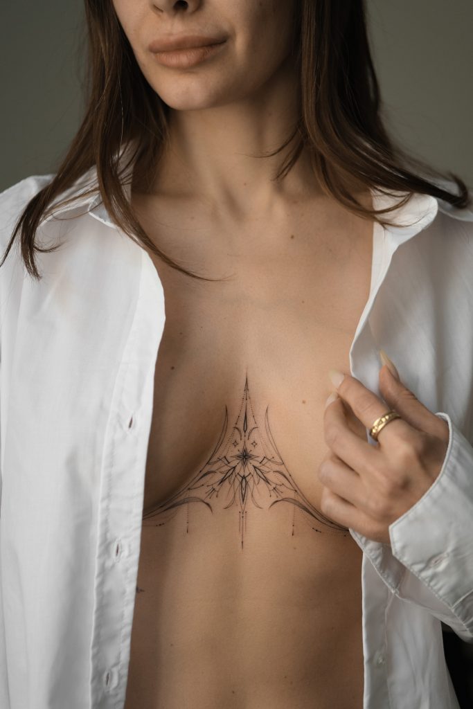 Yana Laguta incredible chest tattoo