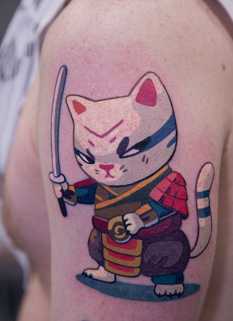 Денис Кучеренко amazing cute cat samurai tattoo