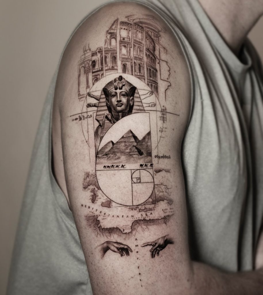 surrealist historical ancient civilizations tattoo by Tae