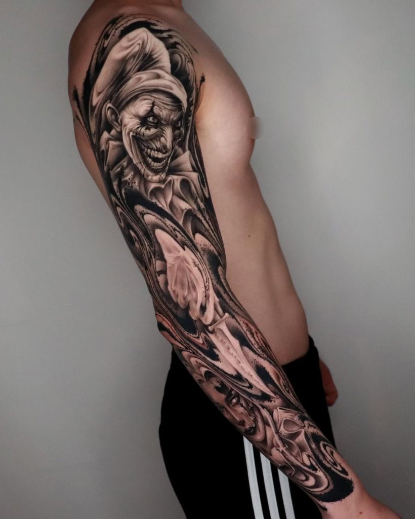 IMPASTO tattoo artist scary clown full sleeve