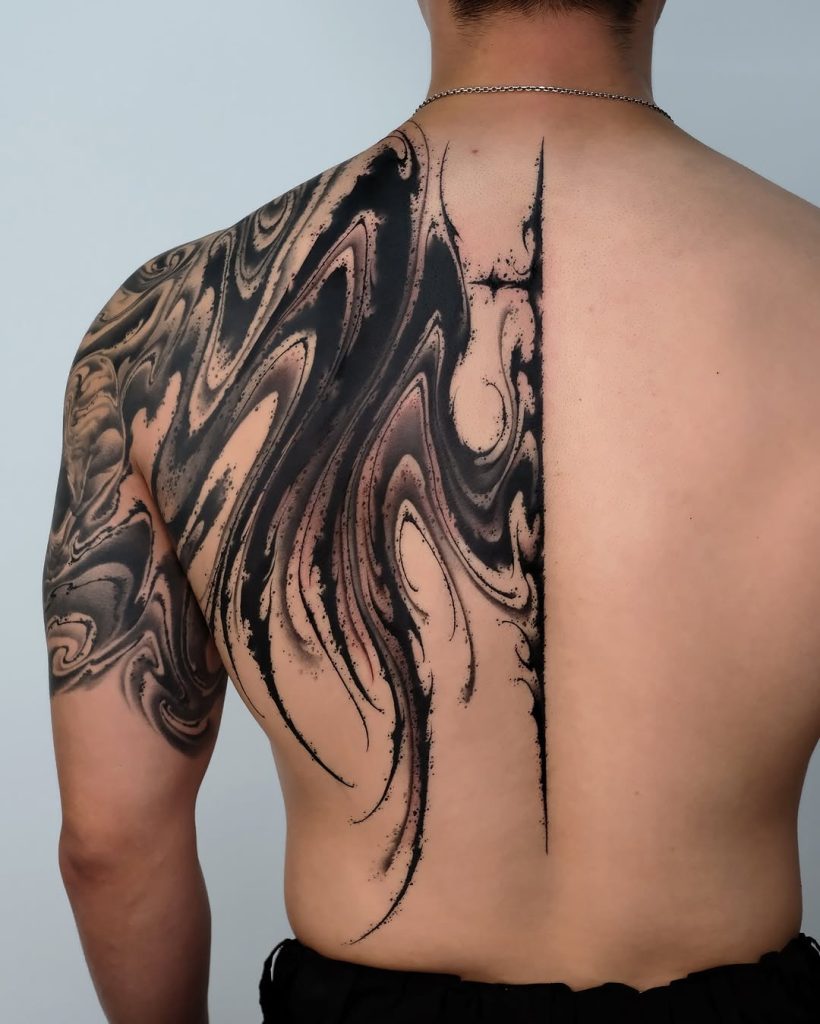incredible cybersigilism tattoo by impasto on back and arm