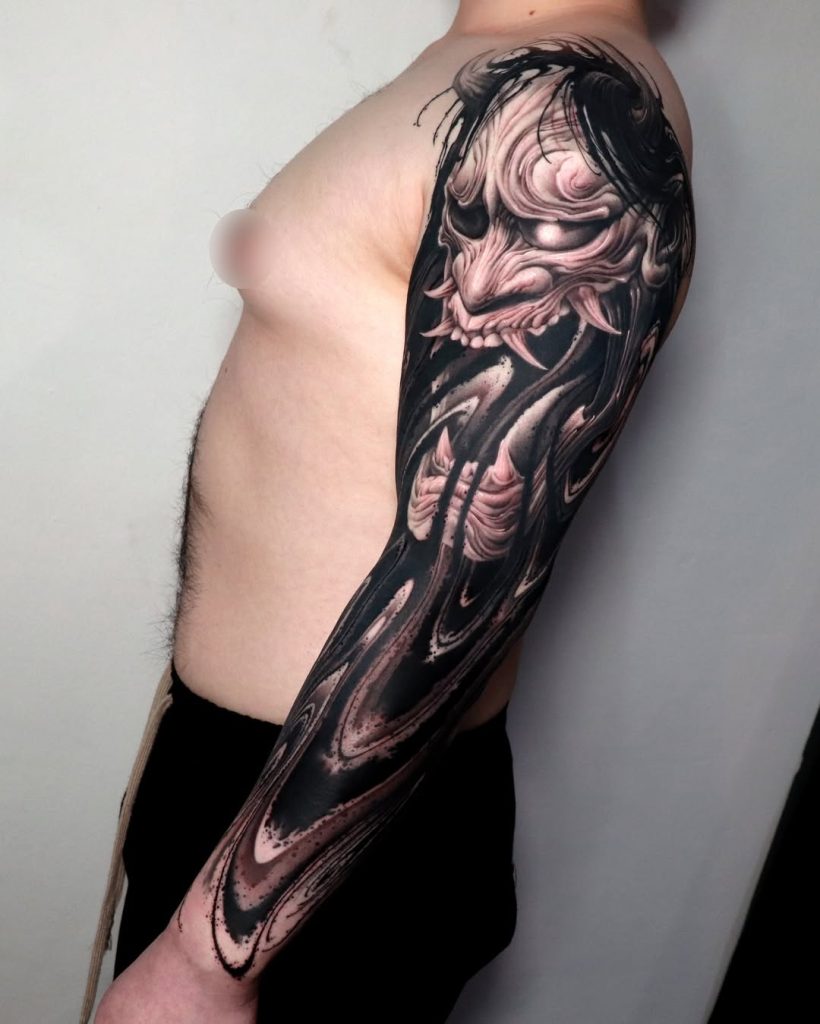 traditional japanese tattoo with yokai in blackwork style