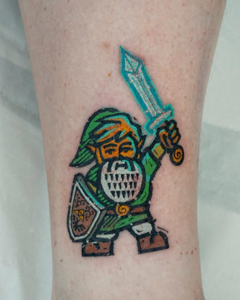 link from Zelda in garden gnome style by koblin tattoo artist