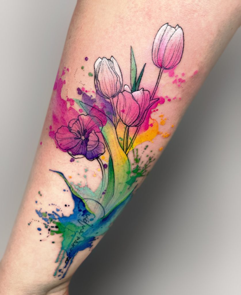 Watercolor Tulips Tattoo by miss_pank